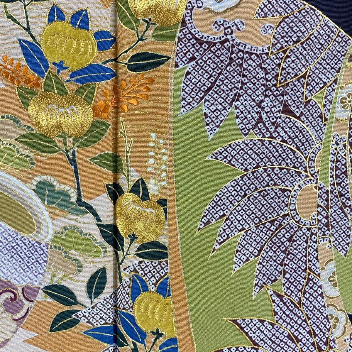 付下げ 身丈150.5cm 裄丈67cm M 袷 千總 落款 誰が袖 草花 金糸 刺繍  