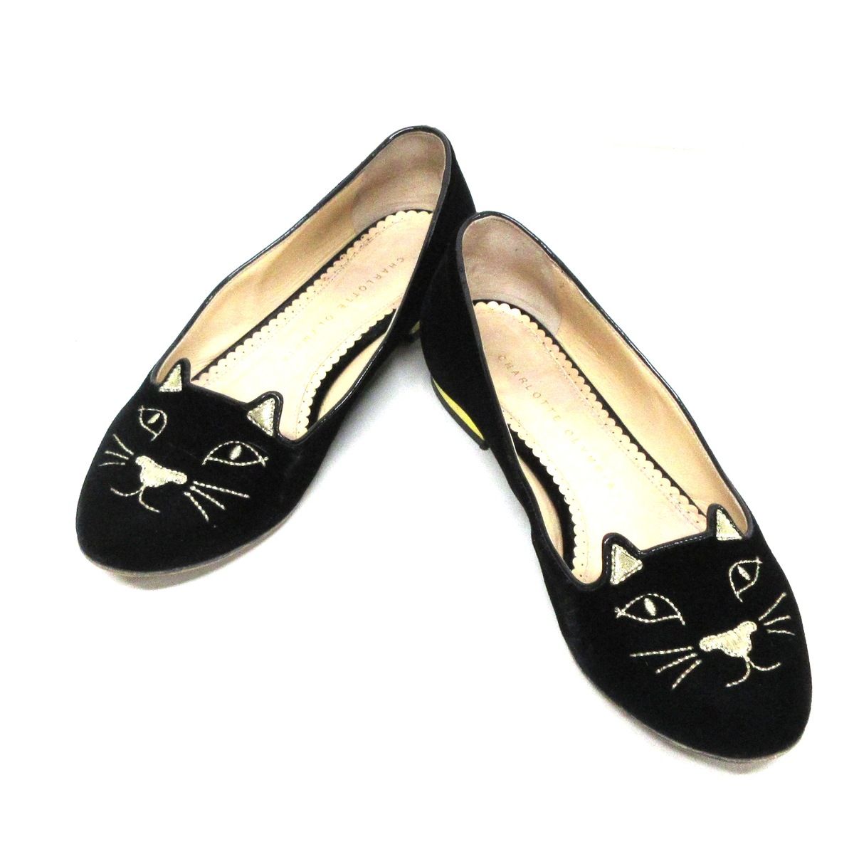 Charlotte Olympia(シャーロットオリンピア) フラットシューズ 36 レディース ベージュ×黒×マルチ ベロア×レザー