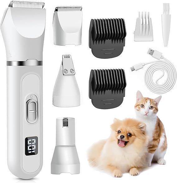 【在庫処分】Batone犬用バリカン 4in1ペット用バリカン 猫 LEDディスプレイ 電動猫犬爪切り 猫用バリカン 犬用グルーミングバリカン人気 犬 バリカン 足裏 耳裏 顔回りお尻 全身カット 爪磨き 