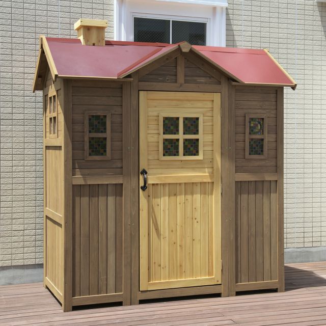 ガーデンガーデン 大型木製物置小屋 ポタジェモザイク ガーデンシェッド 高さ204cm×幅195cm×奥行き106cm ライトブラウン PTG-1950LBR