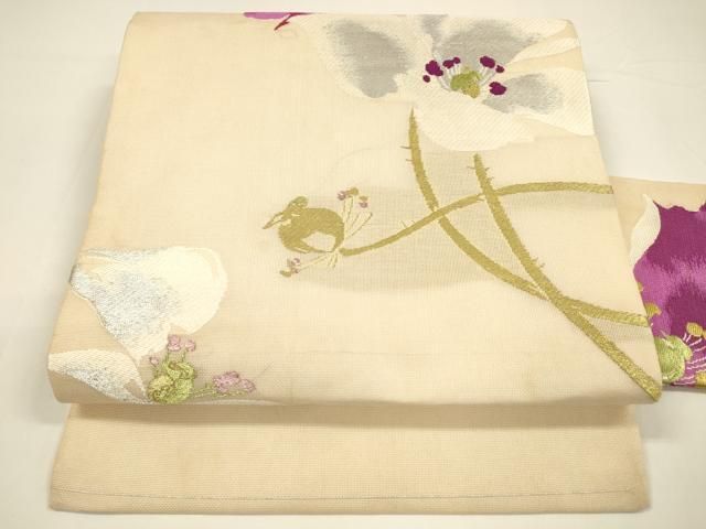 平和屋着物＊夏物 アンティーク 大正ロマン 九寸 枝花文 金糸 正絹 DAAY8136cm