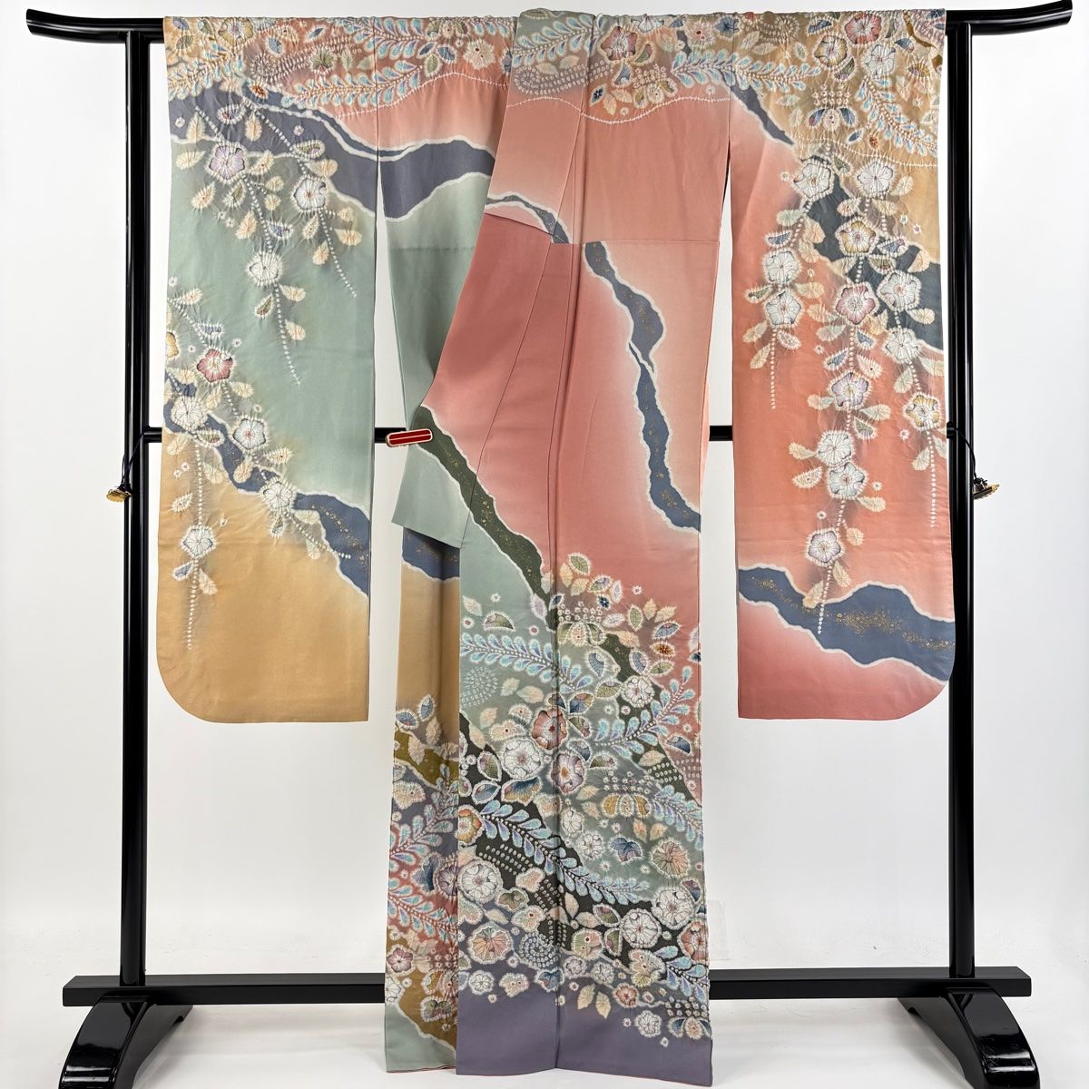 ≪美品≫正絹　振袖のみ【283】【身長155㎝〜165㎝の方用】 振袖 身丈165.5cm 裄丈64cm M 袷 翠山工房 落款 辻が花 銀通し