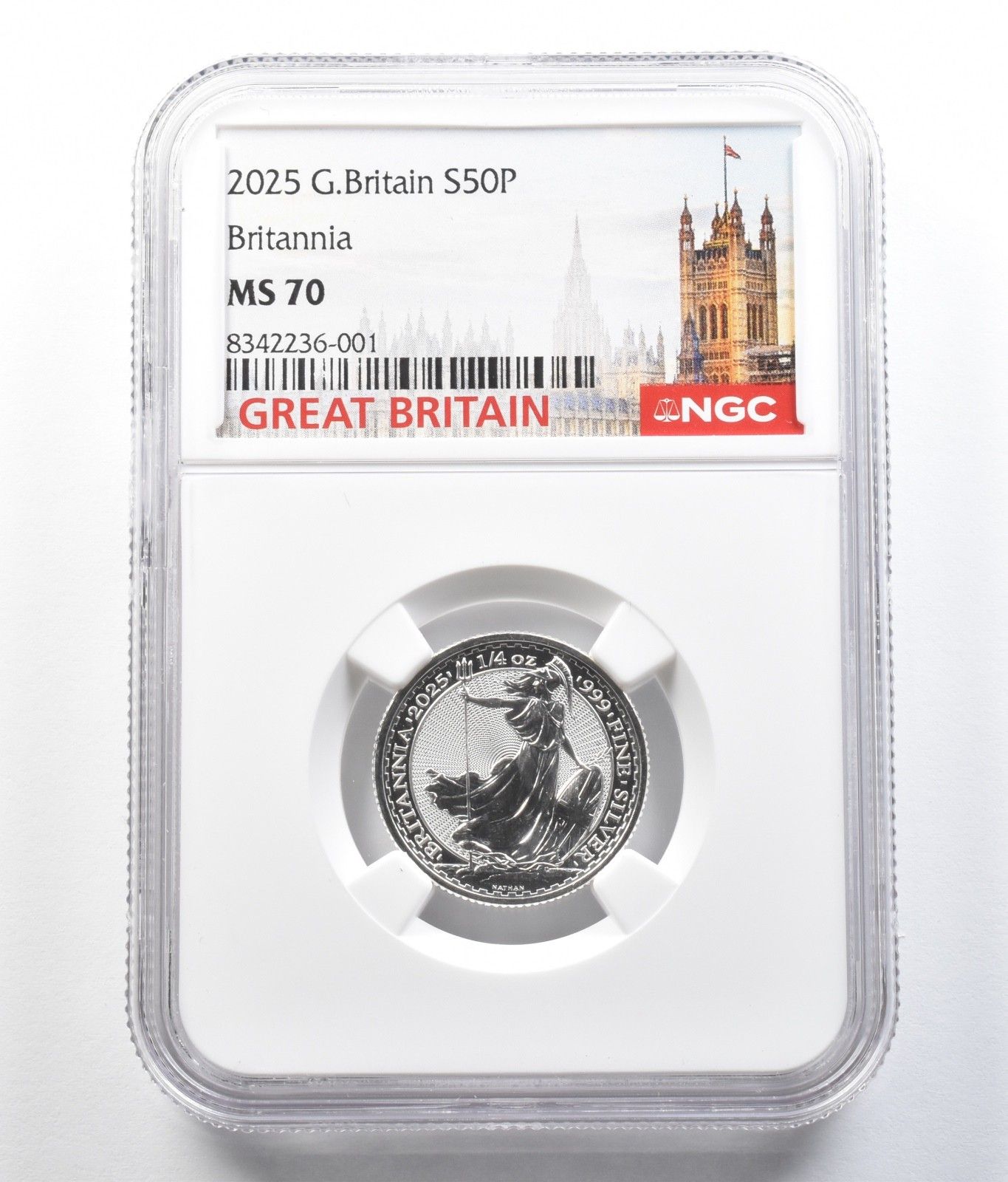イギリス 50ペンス銀貨 ブリタニア 1|4オンス 0.25オンス MS70 NGC
