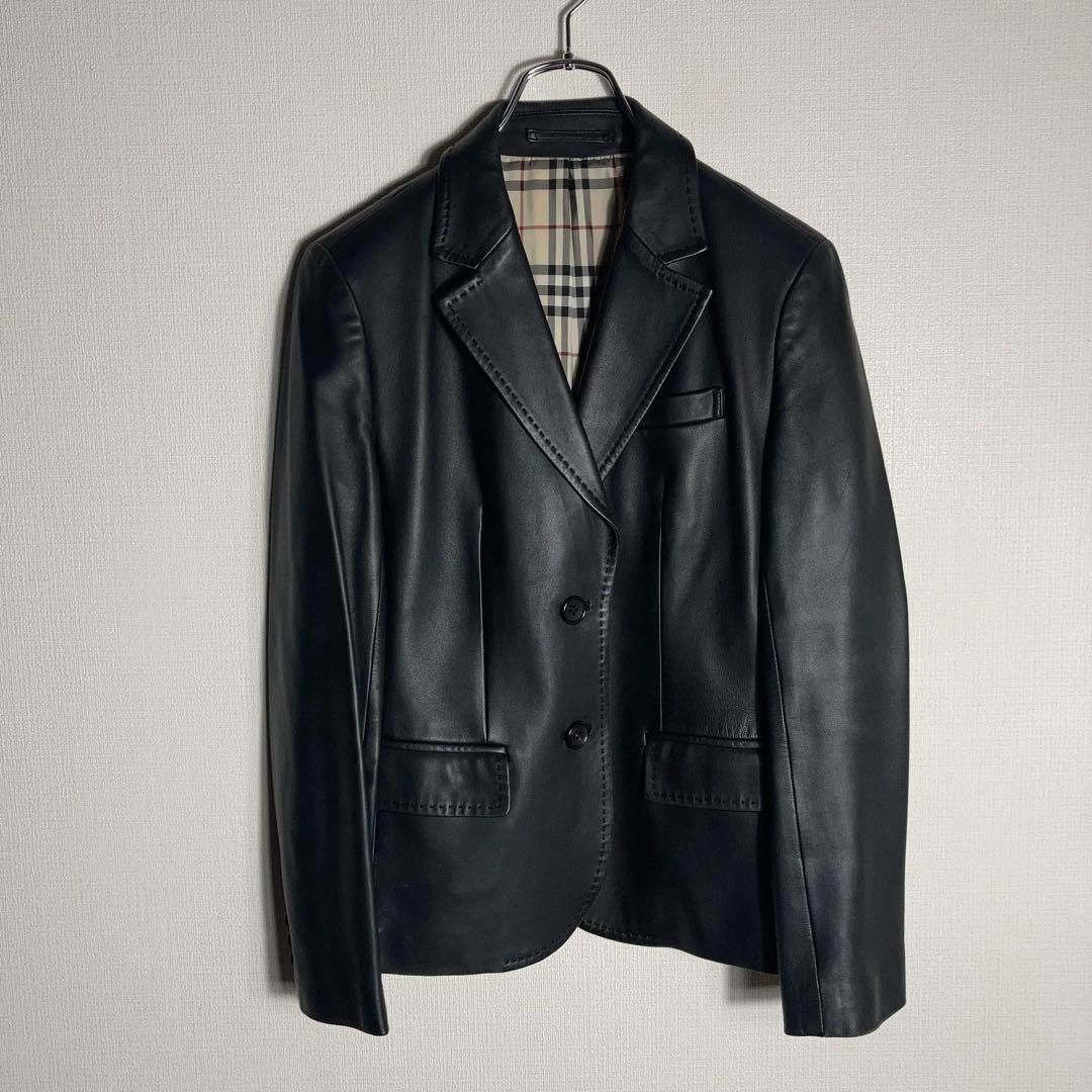 BURBERRY LONDON レザージャケット ライダース ノバチェック 黒 BURBERRY LONDON レザージャケット ラムレザー ノバチェック 黒