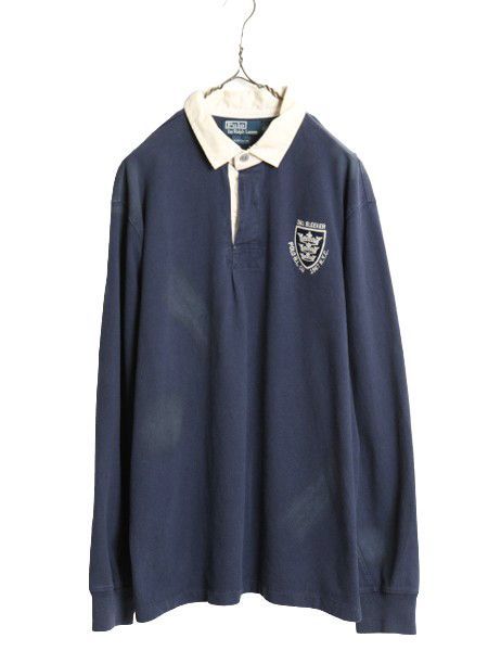 【お得なクーポン配布中!】 00s ポロ ラルフローレン 長袖 ラガー シャツ メンズ XL 古着 00年代 オールド ラグビーシャツ コットン ヘビーウェイト 大きいサイズ 紺