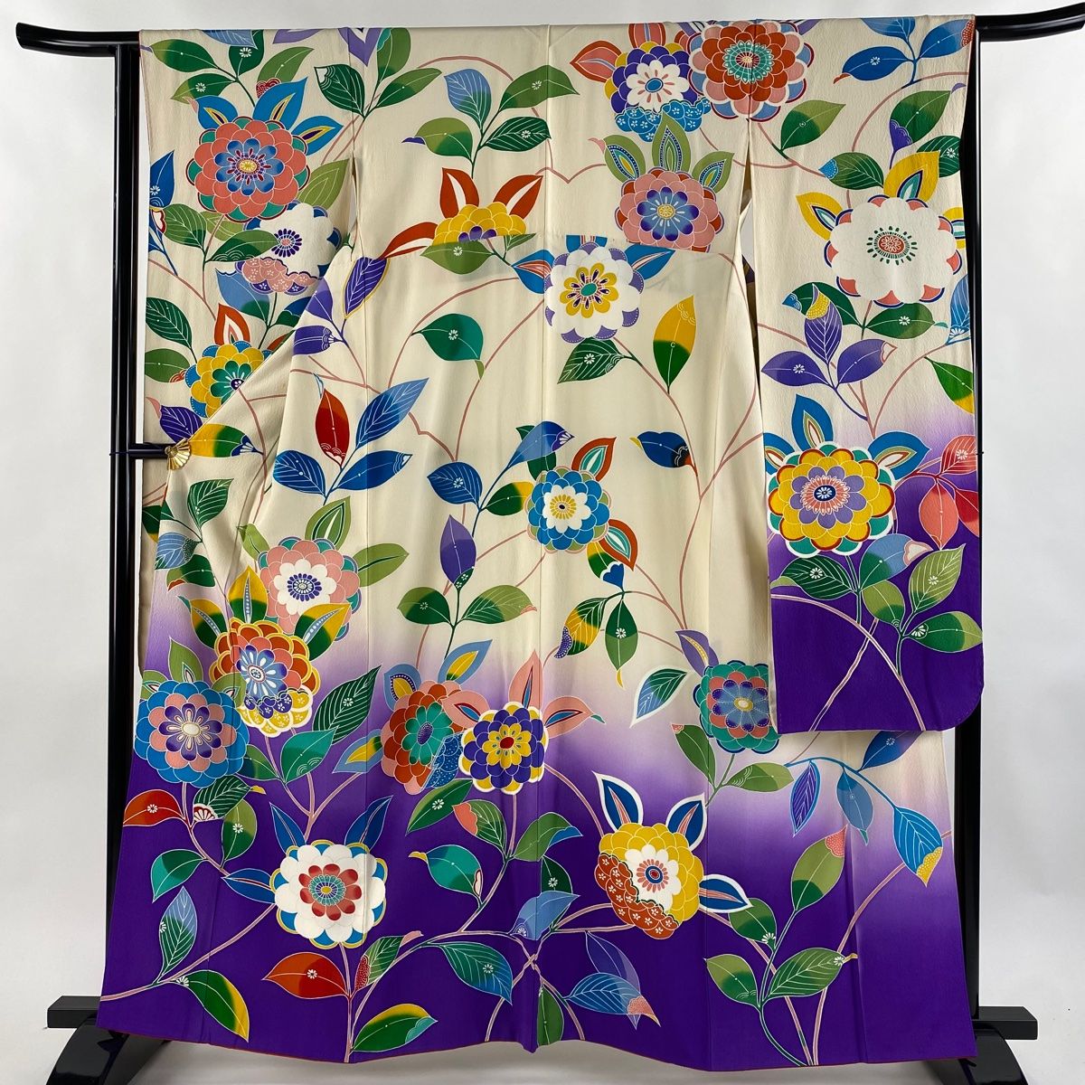 振袖 身丈163cm 裄丈64.5cm M 袷 草花 ぼかし クリーム 正絹 秀品