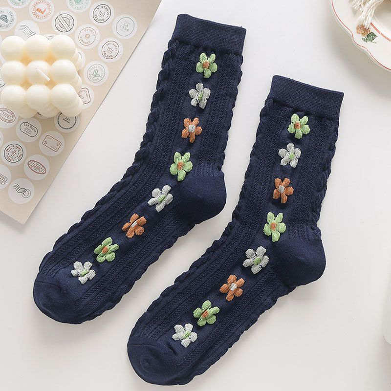 花柄 刺繍 ソックス セット靴下 レディース 秋冬コーデ ワンポイント