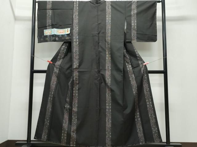 平和屋着物○本場大島紬 9マルキ 泥染め 短冊霞文 山下義蔵