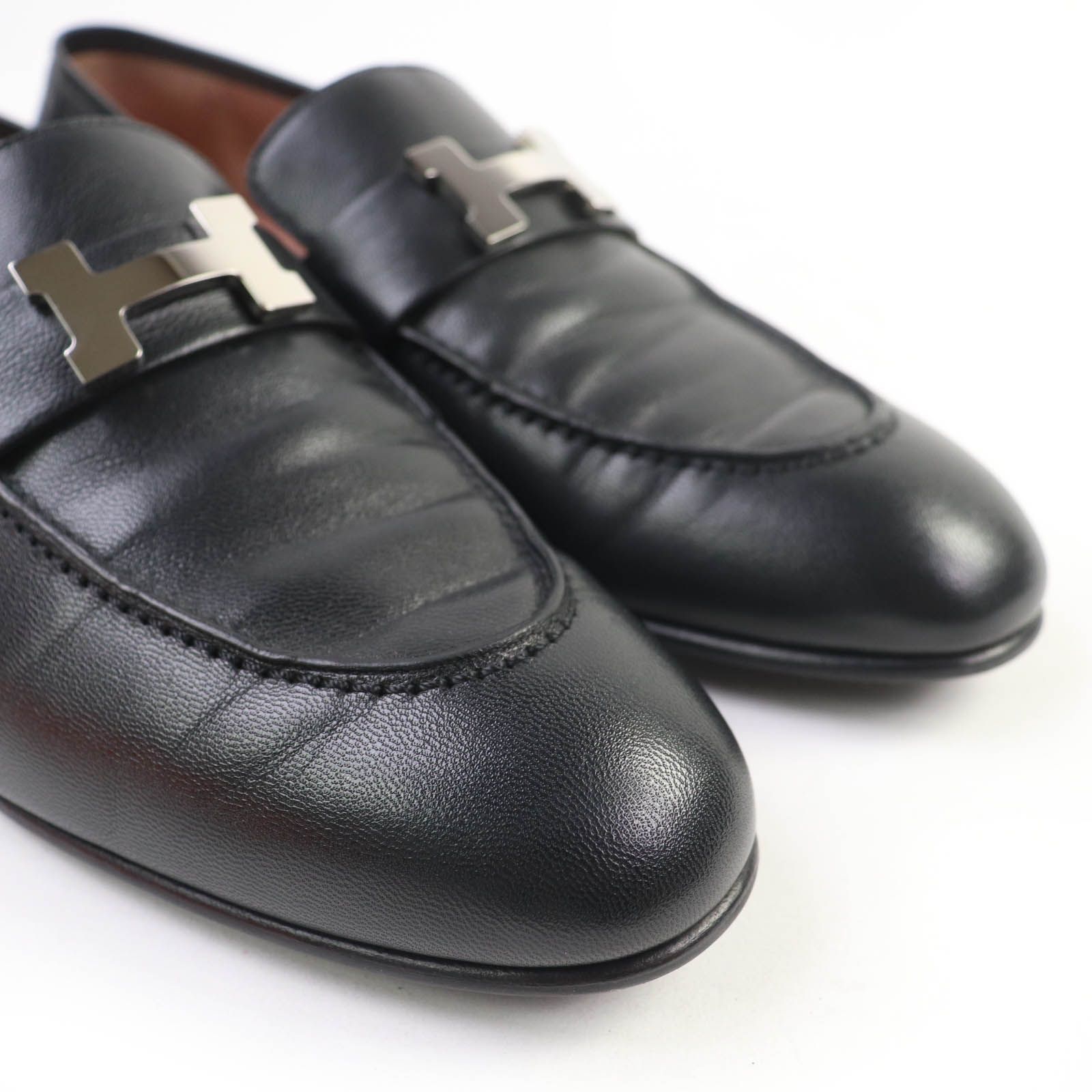 エルメス　モカシン　パリ　ローファー　黒　シルバー金具　36 レザー　付属品付 エルメス ローファー モカシンパリ ブラック H金具 シルバー金具 36 1