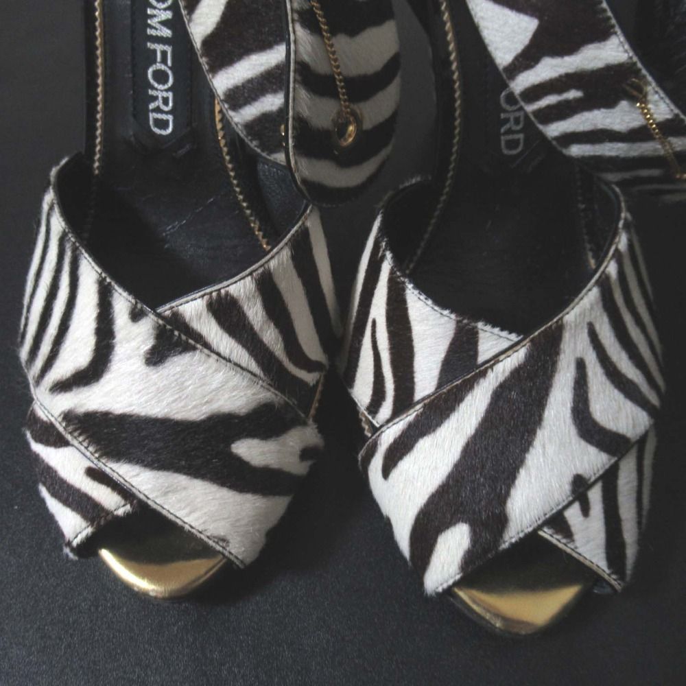 美品 TOM FORD トムフォード ゼブラ柄 ハラコ アンクルストラップ  