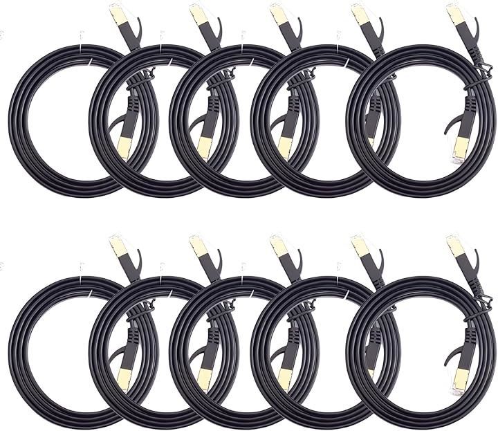YasYouRi 互換品LANケーブル10本 セット CAT7 フラット 爪折れ防止 平形 すっきり収納 カテゴリー7 イーサネットケーブル きしめん(ブラック, 3m)