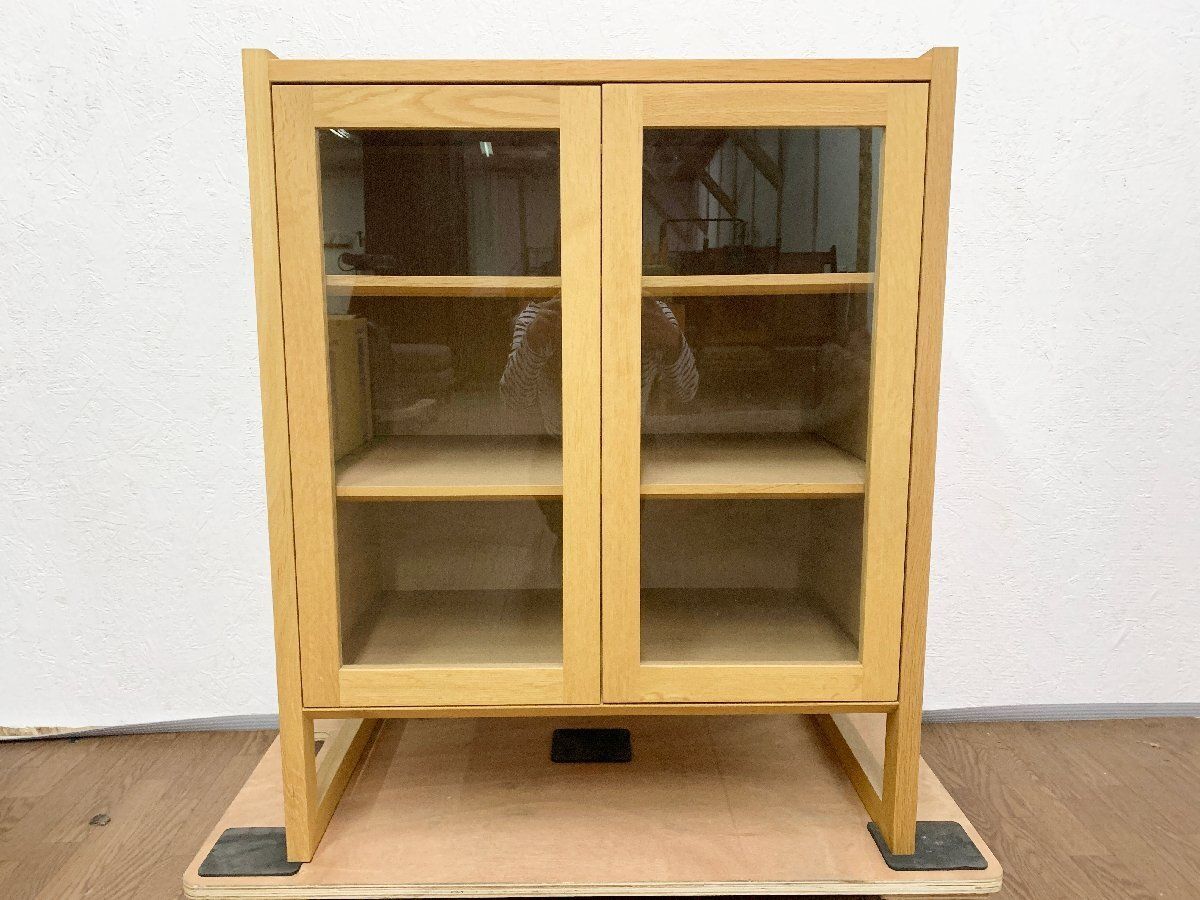 ◆カリモク karimoku QUシリーズ ガラスキャビネット 食器棚 収納棚 サイドボード 本棚 オーク材 QU2150ME ナチュラル 貝1236