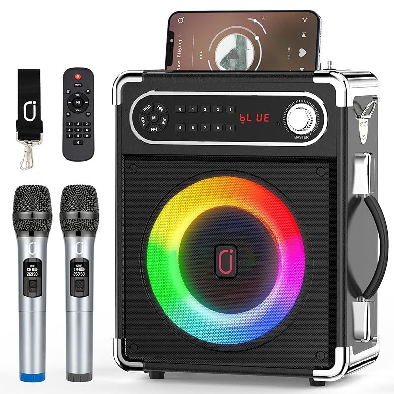 JYX スピーカーセット 拡声器 ワイヤレスマイク２本 Bluetooth 5.0対応 高低音強化機能搭載 充電式 ポータブル ホームパーティー カラオケ 街頭スピーチ 会議 学校行事 セミナー 室外 防災 路上ライブ イベントなどに適用 0