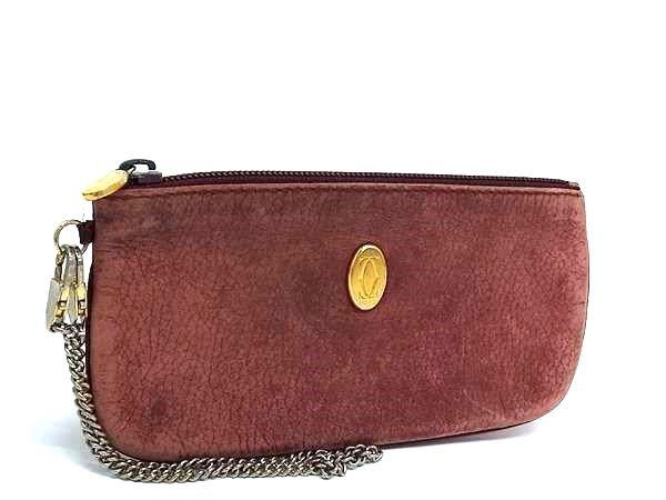 良品✨カルティエ 小銭入れ財布 ポーチ マストライン革 ボルドー 箱、保存布付 Cartier カルティエ マストライン レザー マルチポーチ マルチ