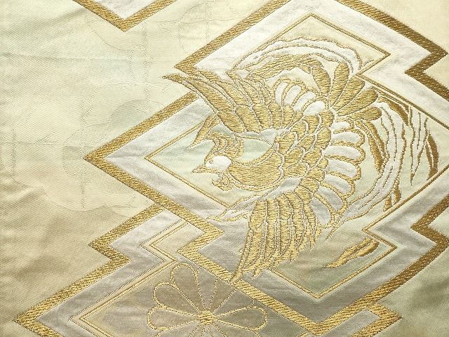 【袋帯】未使用品/本金箔煌めく＊西陣織＊鳳凰と鶴の吉祥文/花尽くし/424cm 京都西陣老舗「名門-となみ織物謹製-京の名宝」 鳳凰柄 豪華絢爛