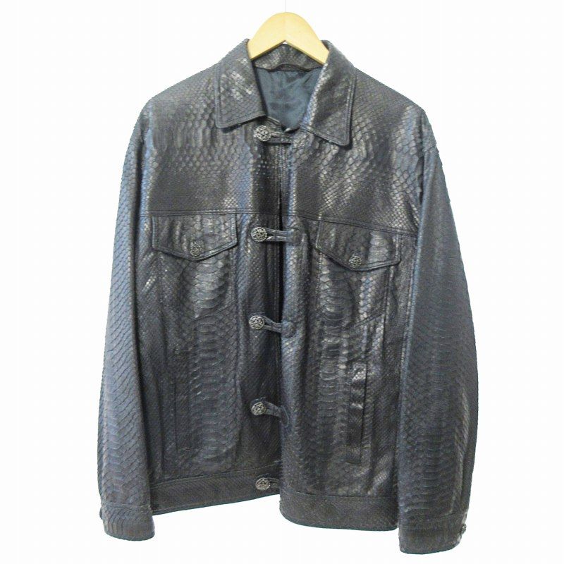 フェソジブランコ fesozzi franco パイソンレザー ライダース ジャケット 革ジャン 蛇革 黒 0108 ECO