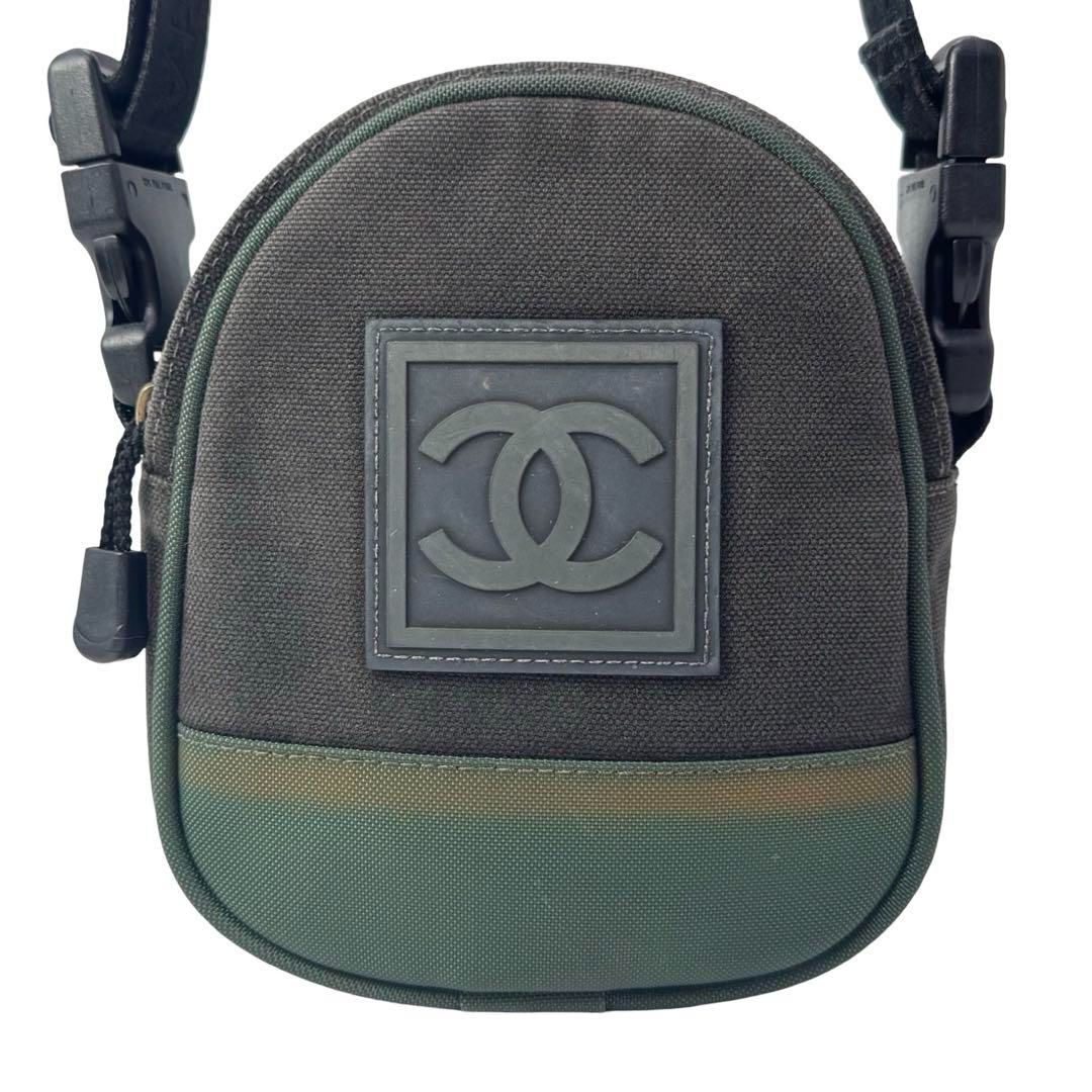 CHANEL シャネル スポーツライン ビンテージ ココマーク クロスボディ ショルダーバッグ ブラック×グリーン メンズ レディース