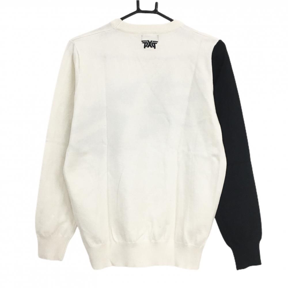 美品】ピーエックスジー セーター 白×黒 ロゴ柄 メンズ L ゴルフ