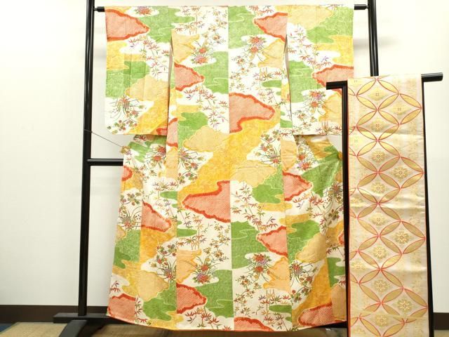 新作登場，最新作 平和屋着物∵女の子　十三参り　子供　祝着・袋帯セット　絞り　雲取り枝花文　逸品　CAAV9301ze 着物・着物ドレス
