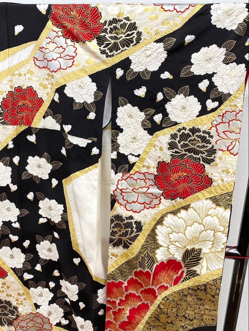 振袖 豪華 金駒 金彩 絞り加工 大輪牡丹 身丈174cm 撥水加工済