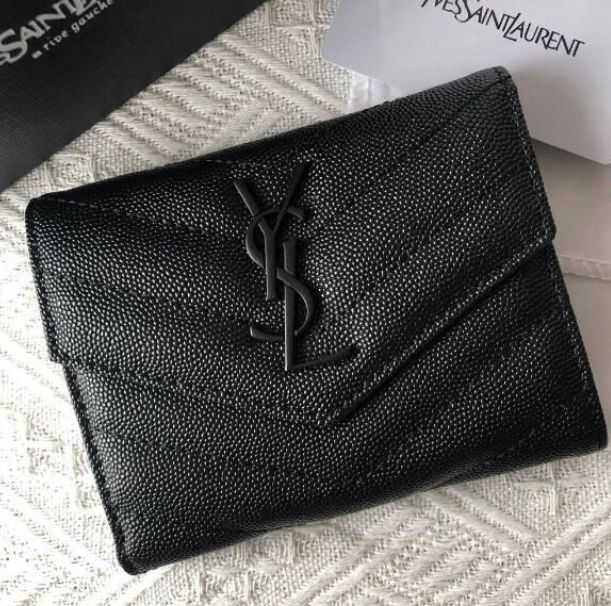新品・未使用 YSL サンローラン ミニ財布 三つ折り財布 ブラック  