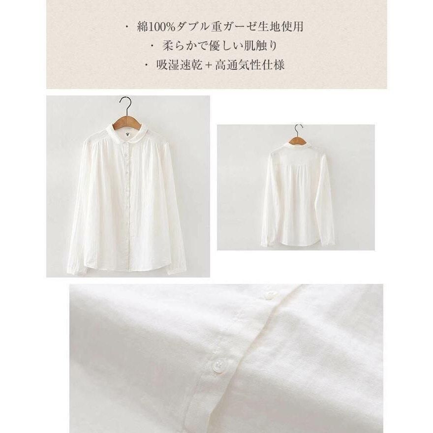コットン100％ シャツブラウス ブラウス シャツ 長袖 レディース 丸襟 シャツ ブラウス 長袖 ス 羽織り ギャザー カジュアル 無地 チェック