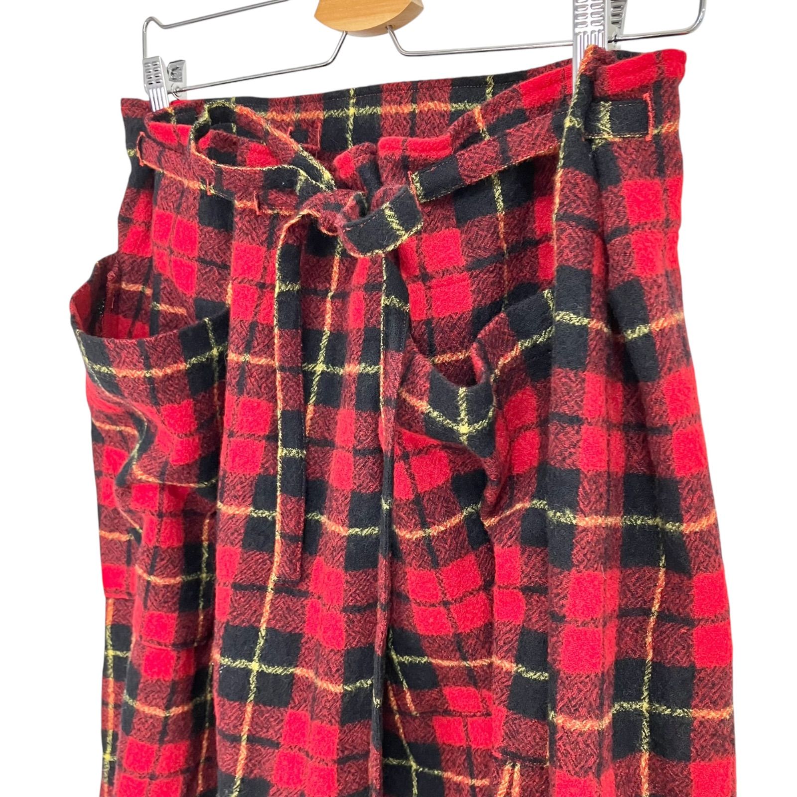 R&D.M.Co- WOOL TARTAN CHECK STRING SKIRT 赤チェック オールドマンズ