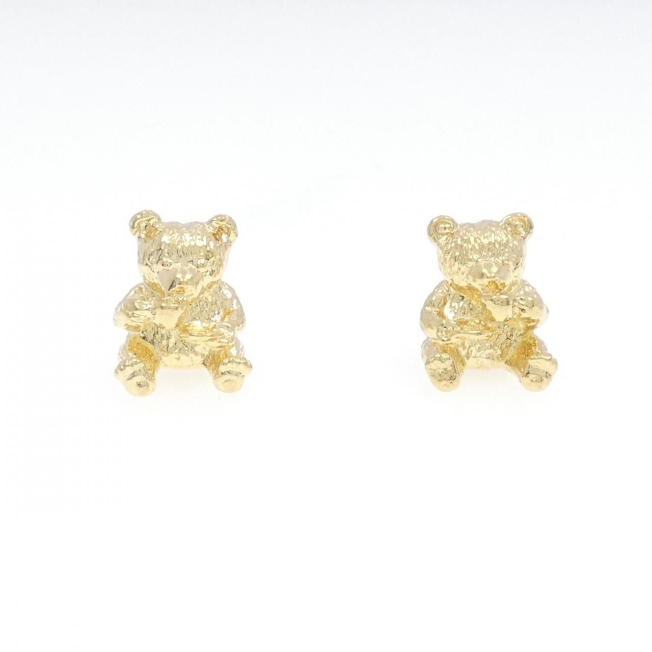 K18WG K18YG ベア ピアス ベア ダイヤモンド ピアス 0.20CT K18WG 