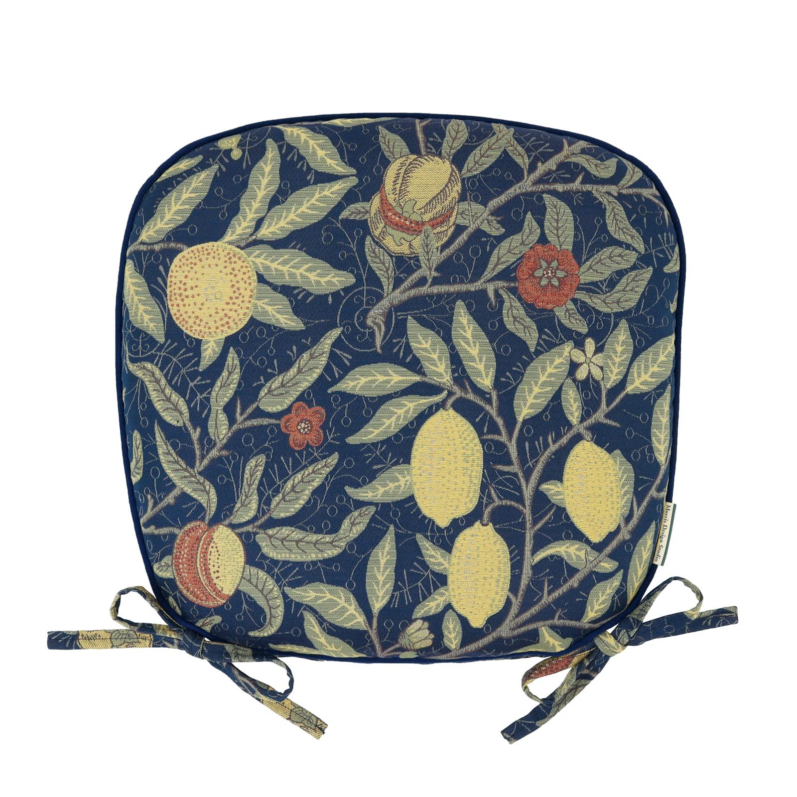 【数量限定】studio モリスデザインスタジオ ダイニングシートクッション Design フルーツ ダークブルー Morris 45×43cm LN1729 日本製 川島織物セルコン 洗える クラシック