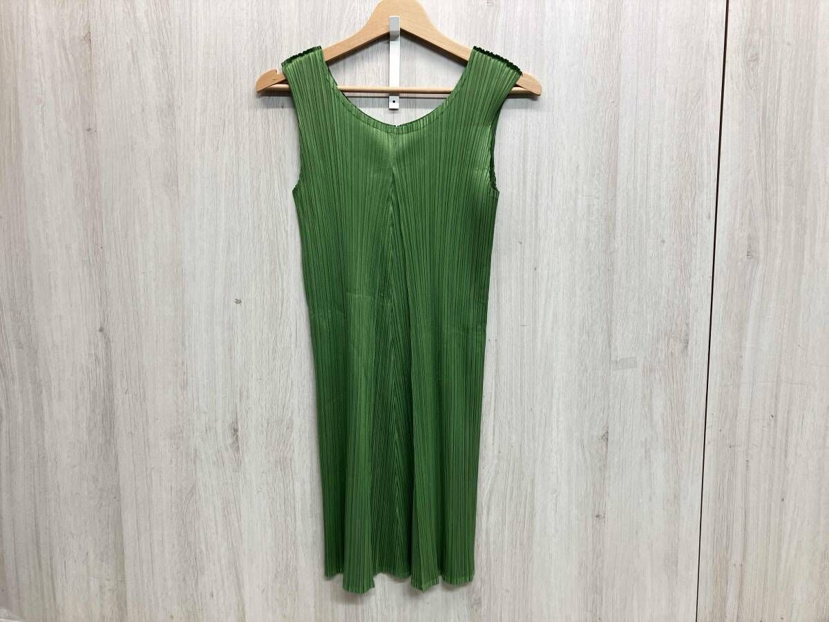 PLEATS PLEASE グリーン サイズ3 ノースリーブワンピース レディース 薄手 イッセイミヤケ プリーツプリーズ ポリエステル