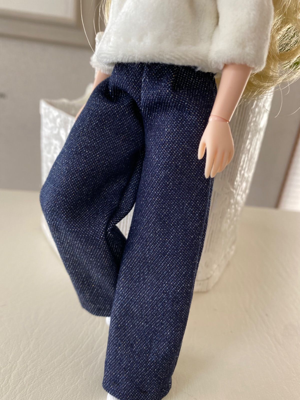 リカちゃんハンドメイド服 シンプルデニムワイドパンツコーデ3点セット