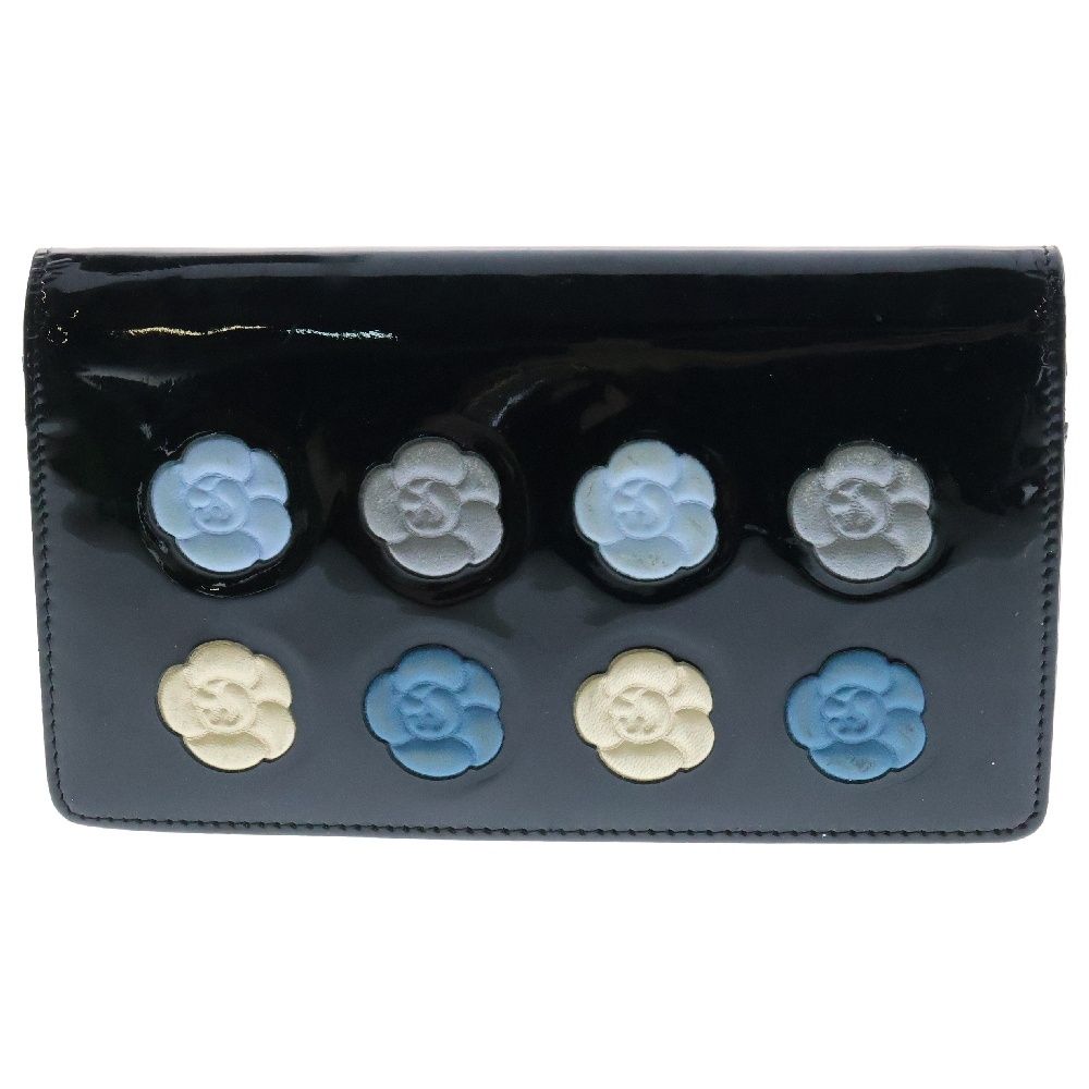 CHANEL シャネル ココマーク カメリアメイクアップパレットウォレット パテント長財布 ブラック