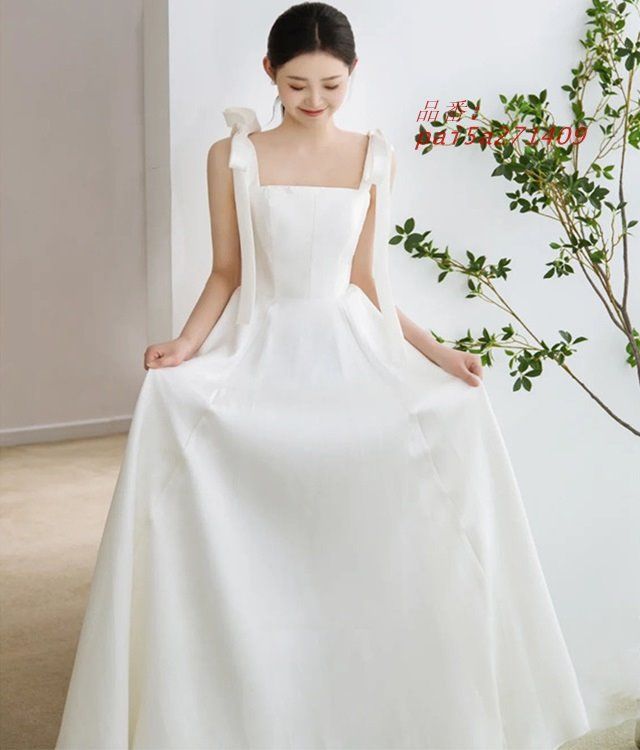 ウェディングドレス ノースリーブ 肩紐リボン ウェディングドレス 大きいサイズ 3L 4L ガー前撮り シンプル ウェディングドレス 二次会 フォトウェディング pai5a271409