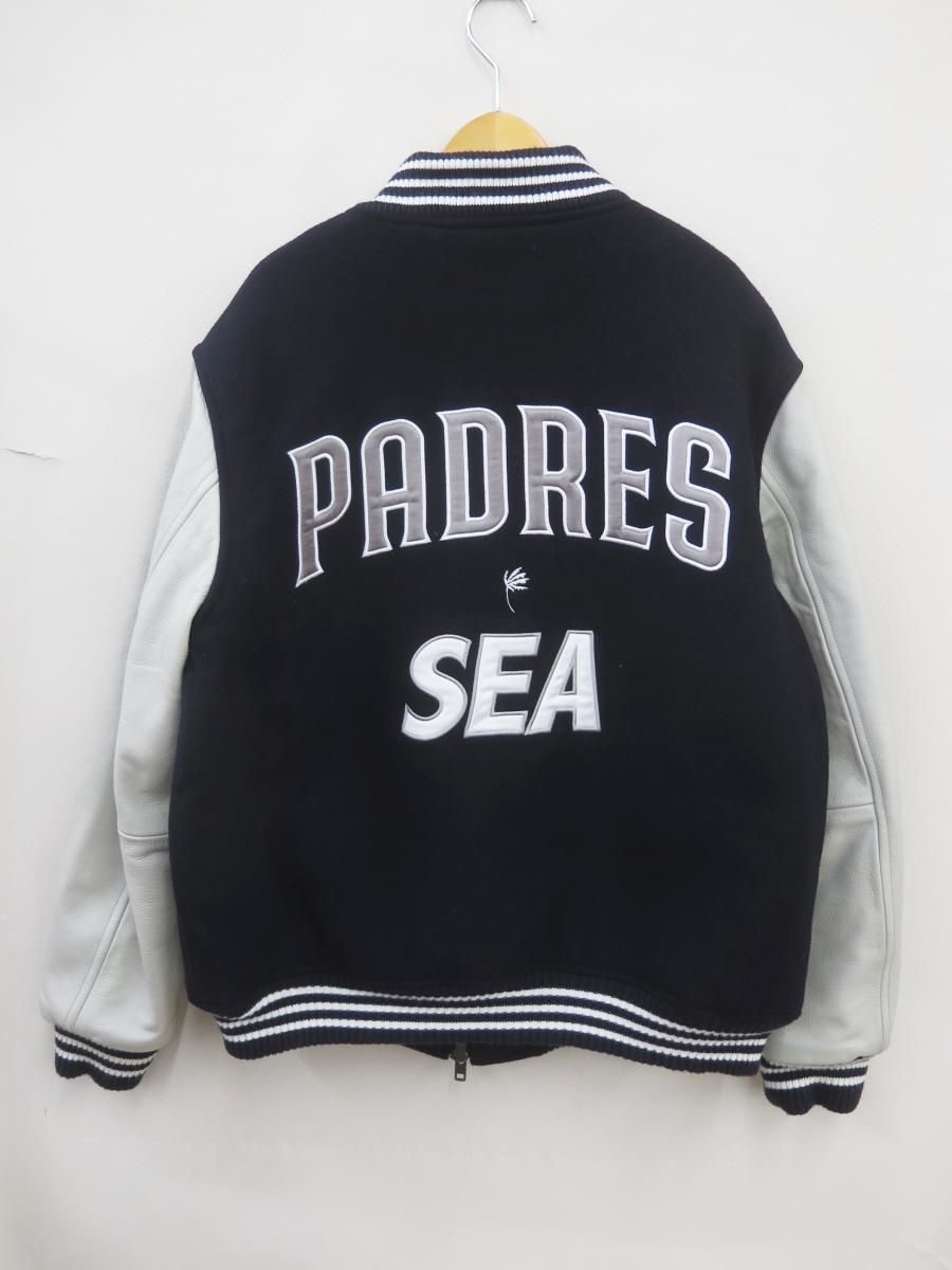 WIND AND SEA×San Diego Padres ウィンダンシー サンディエゴパドレス WDS-C-MLBP-23-AP-Q2-01 袖レザー スタジャン L