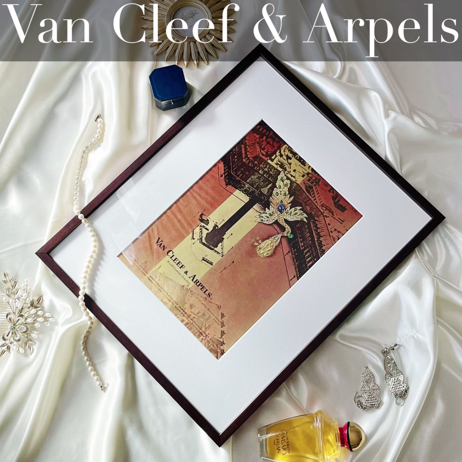 ＜1971 広告＞Van Cleef & Arpels ヴァンクリーフアーペル ジュエリー ポスタ― ヴィンテージ フレーム付き インテリア モダン おしゃれ かわいい 壁掛け  ポップ レトロ  小鳥