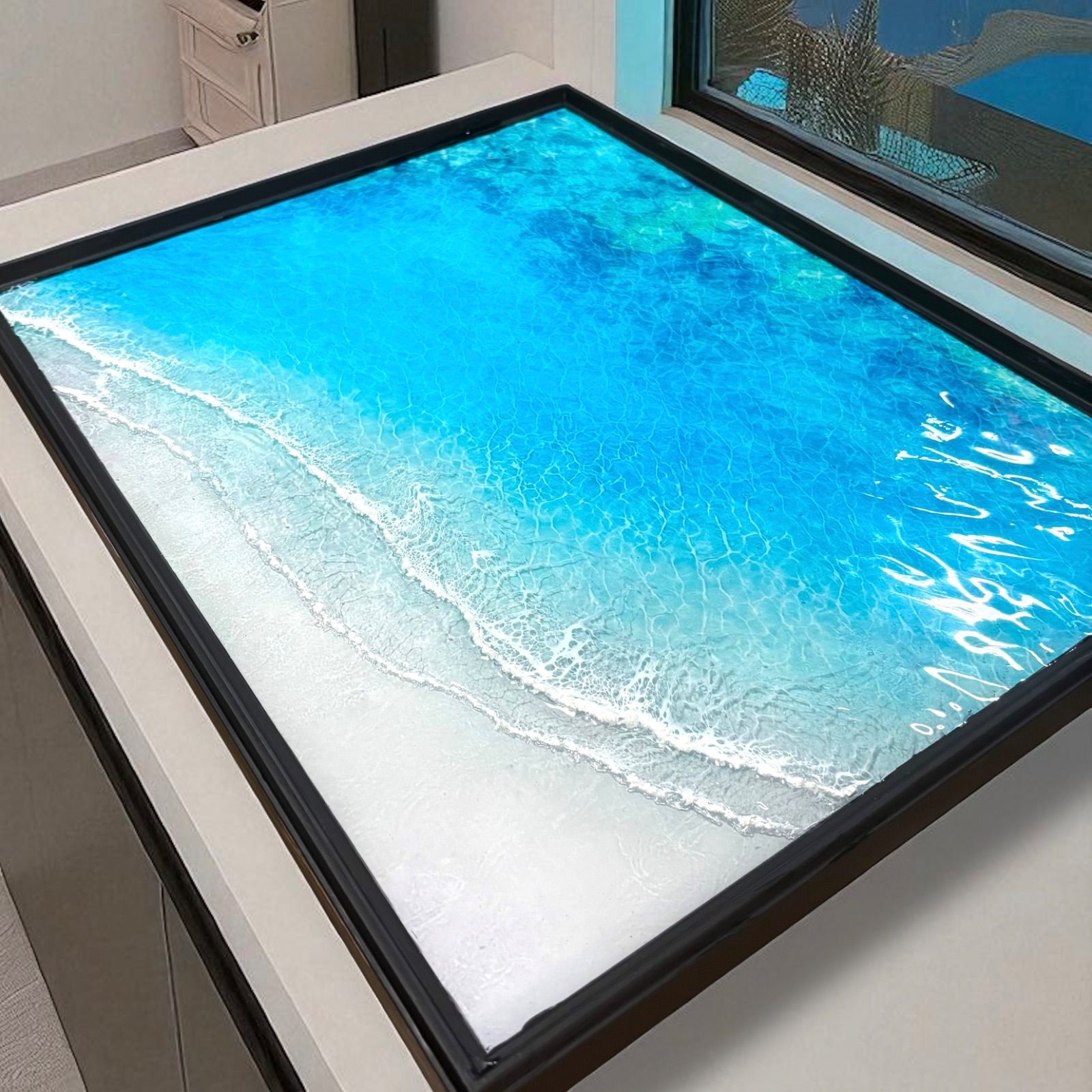 <珊瑚の海 額縁大> 超立体 沖縄の海 レジンアートボード 美ら海 オーシャンアート N676