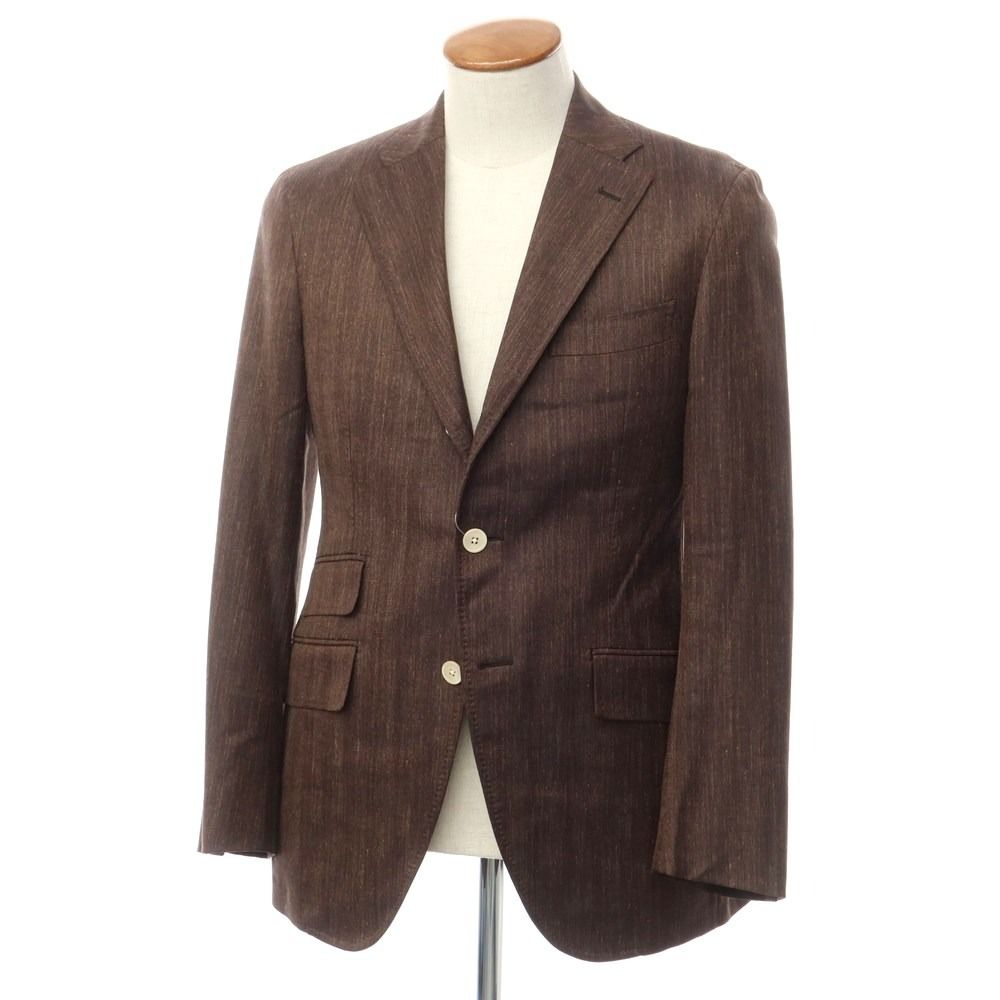 【中古】アザブテーラー azabu tailor ウールシルクリネン テーラードジャケット ブラウン【サイズ46】【メンズ】