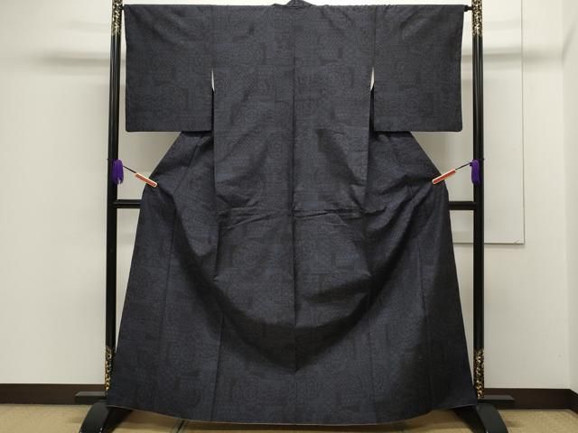 平和屋着物○結城紬 100亀甲 風景草花文 正絹 逸品 AAAV7360zg