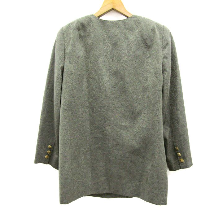 レリアン ラムレザーコート ノーカラー 裏地ペイズリー カーキ 13+ 大きめ レリアン ノーカラージャケット ペイズリー柄 大きいサイズ アウター