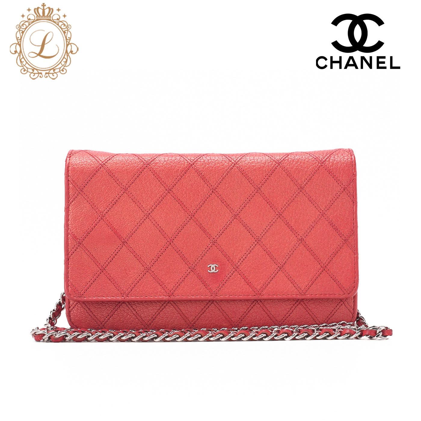 CHANEL シャネル ビコローレ マトラッセ チェーンウォレット カーフスキン 赤 シルバー金具 レディースウォレット 折財布 レディース財布 送料無料