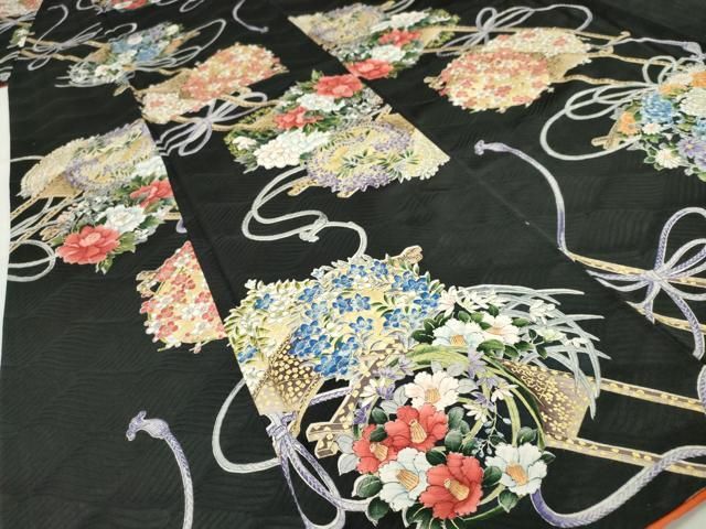 平和屋着物○上質な小紋 横段吉祥文 黒地 正絹 逸品 CAAV9341ze