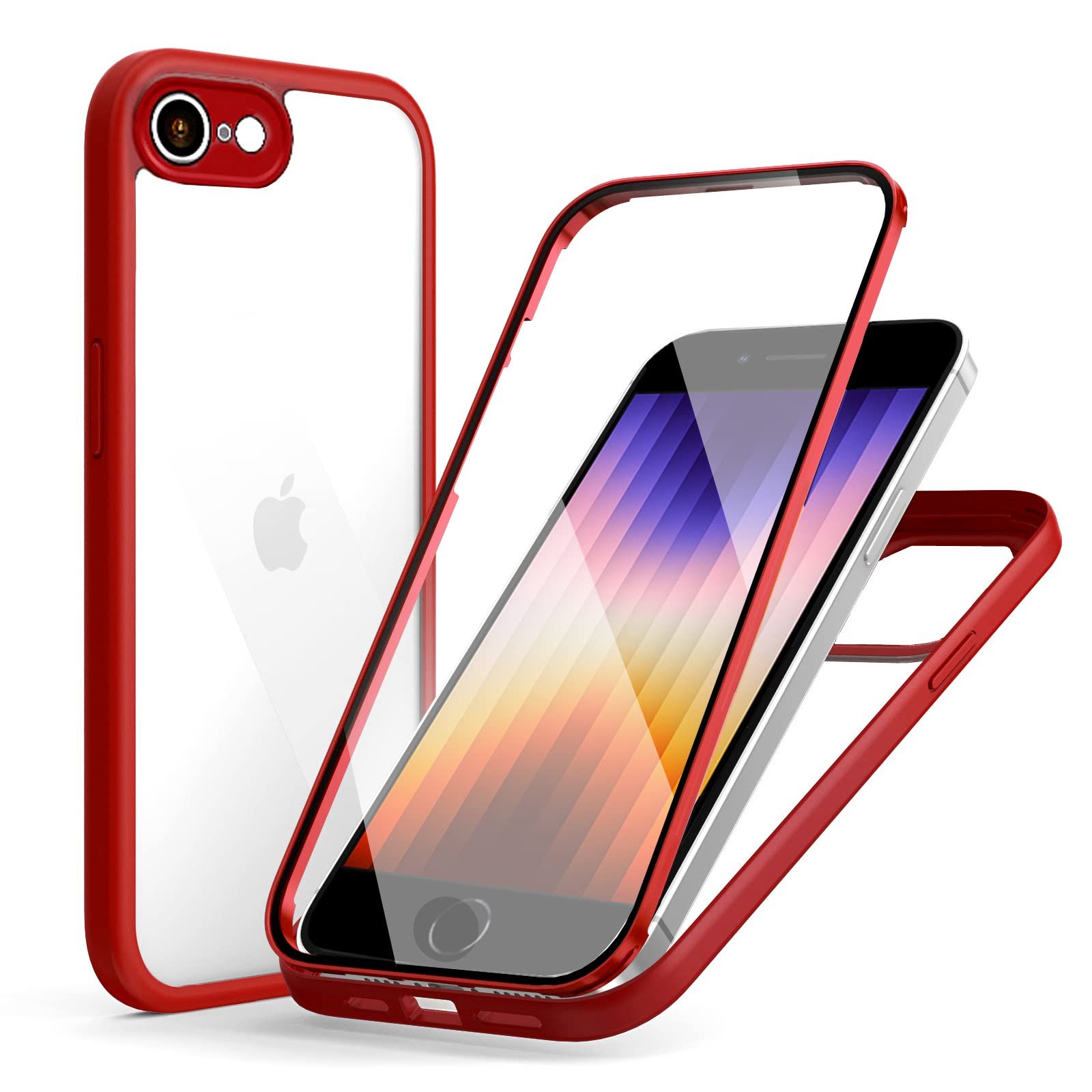 MQman iPhoneSE3 第3世代 ケース iPhone7 iPhone8 iPhoneSE 第2世代 ケース 前面ガラス+背面ガラス 360°全面保護 100％画面タッチ感度 耐衝撃 強化ガラス フロント+バックプレート 軽量 ワイヤレス充電対応 前後