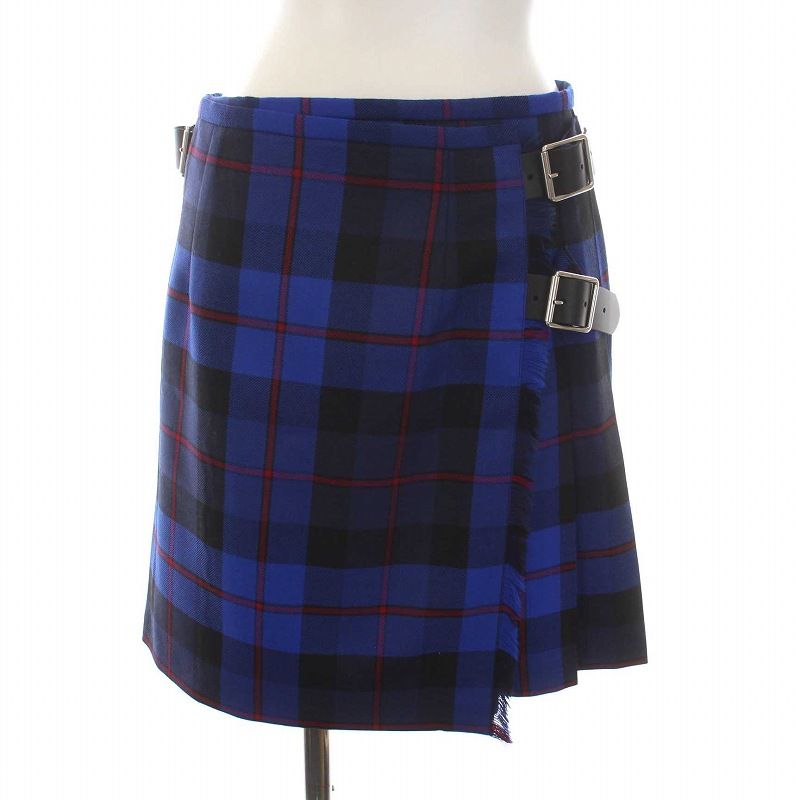 オニールダブリン ロング青と黒のチェック プリーツスカート US8 O