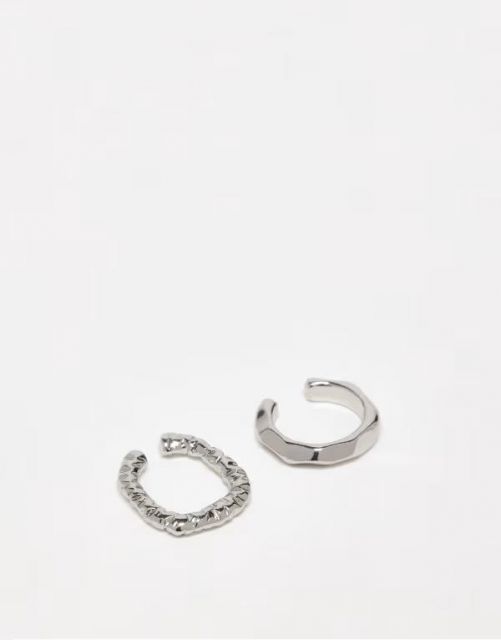 送料無料 エイソス メンズ ピアス イヤリング アクセサリー ASOS DESIGN 2 pack textured ear cuff in silver tone SILVER