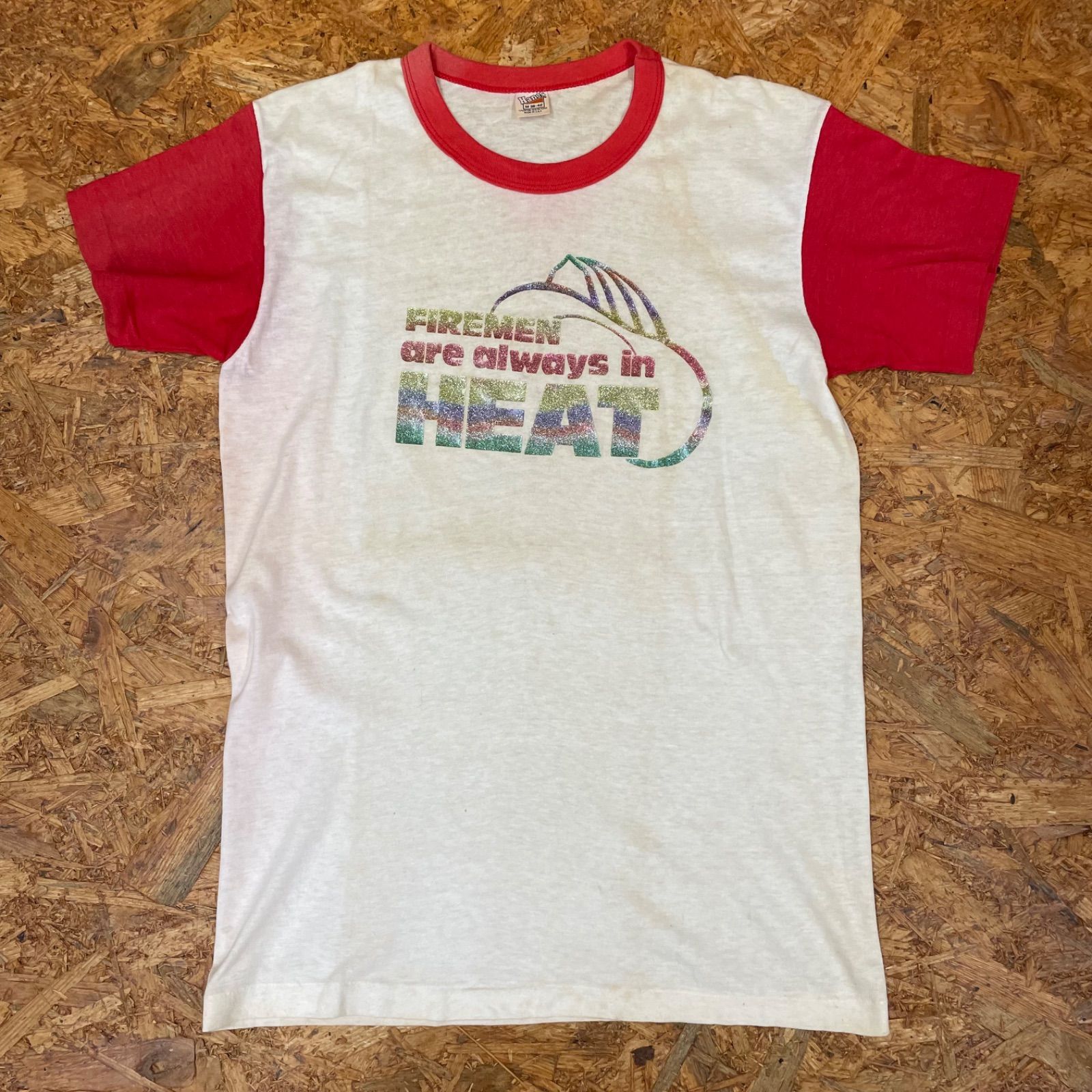 70s USA製 Hanes ラメプリントTシャツ M 旧タグ 半袖 US古着 70年代