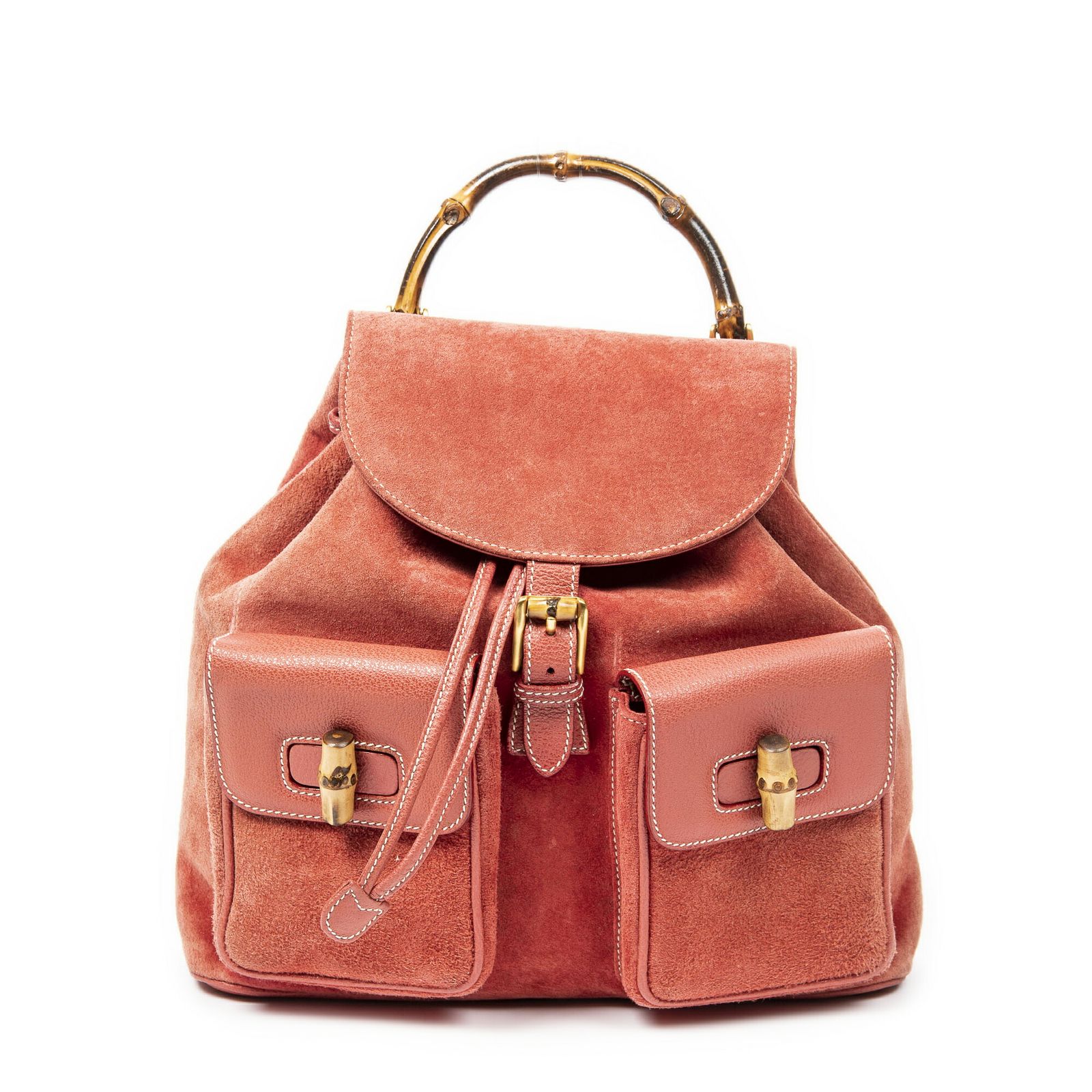 GUCCI グッチラージバンブー リュックサック赤スエードレザーAB 【公式 