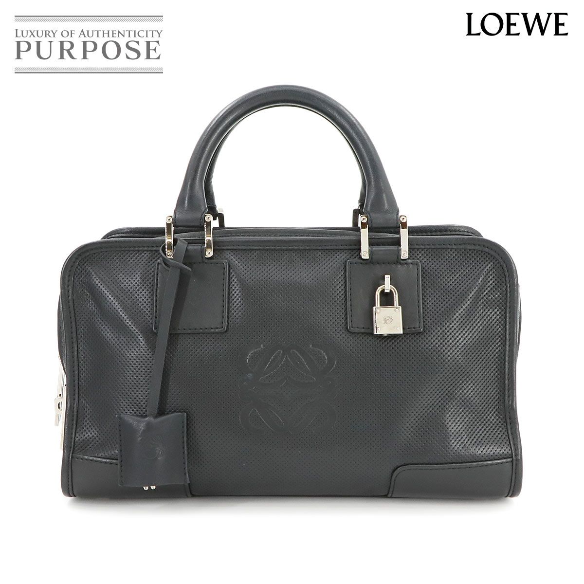 美品 ロエベ LOEWE アマソナ 28 ハンド バッグ パンチング レザー 