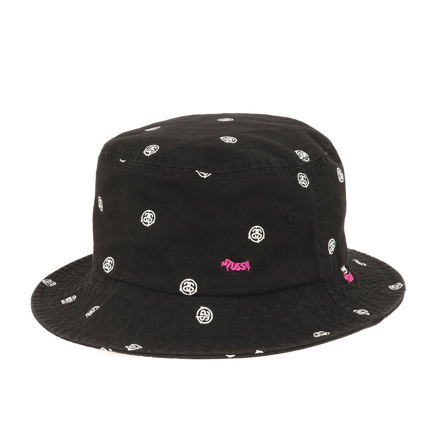 STUSSY ステューシー ハット サイズ:S/M / SSリンク柄 バケットハット / ブラック 黒 / ブランド 帽子【メンズ】【中古】【美品】【K4446】 美品】STUSSY ステューシー ハット サイズ:S/M / SSリンク柄 バケット