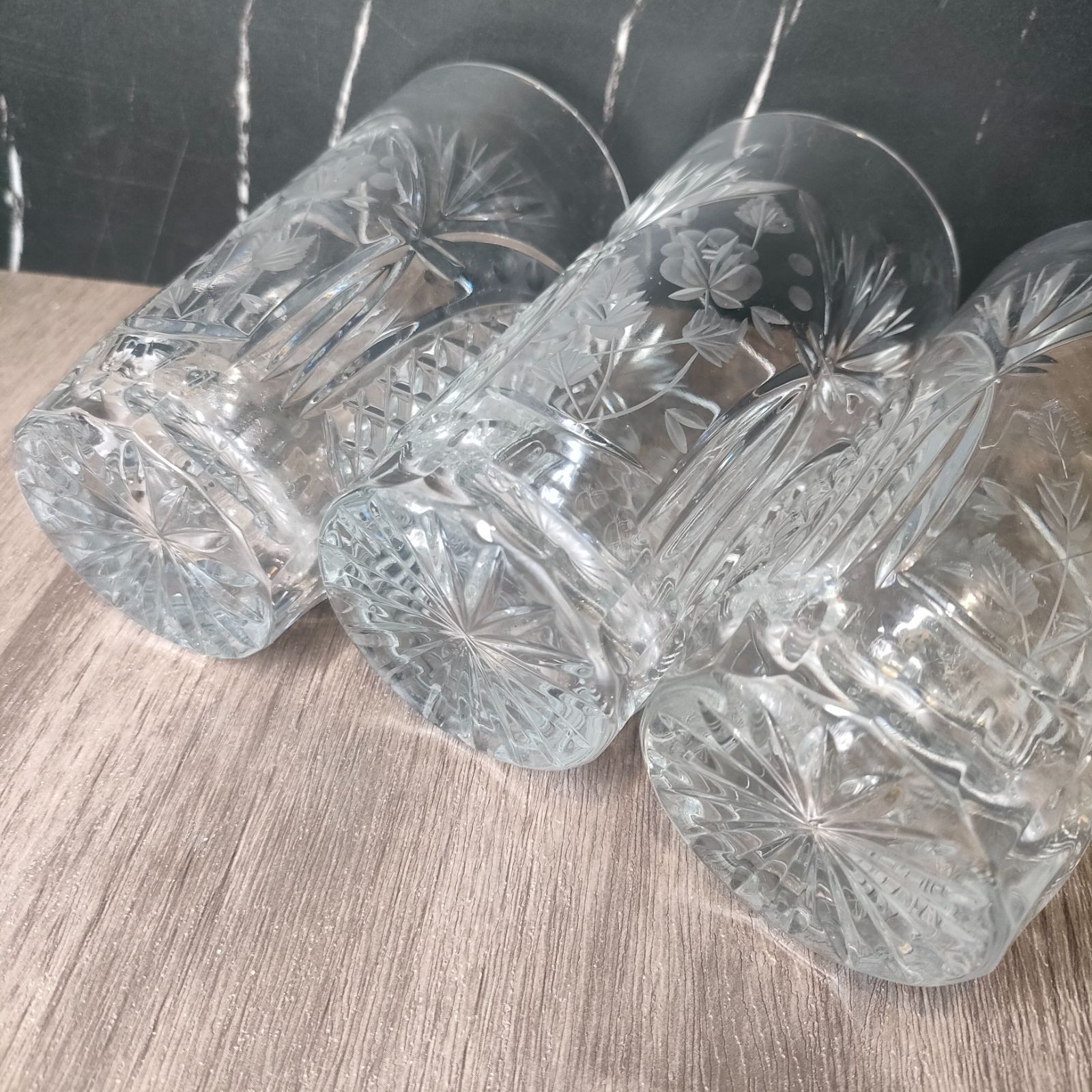 10【美品】クリスタル グラス 3個セット カッティング アンティーク 