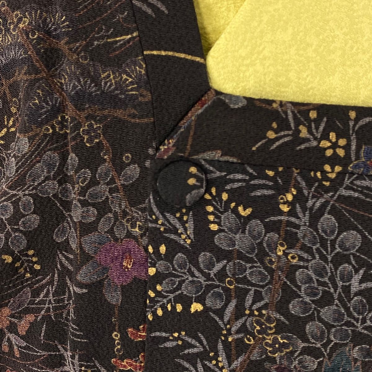 道行 身丈101cm 裄丈64cm M 和装コート 角衿 松竹梅 草花 金彩 茶紫  